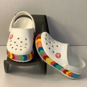 Adorable Crocs Girls Crocband White & Multicolored Chevron Clog Shoes Size C10